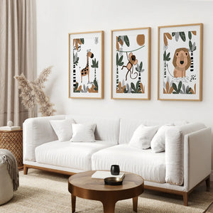 Safari Animals Wall Art Set of 3 Prints for Nursery