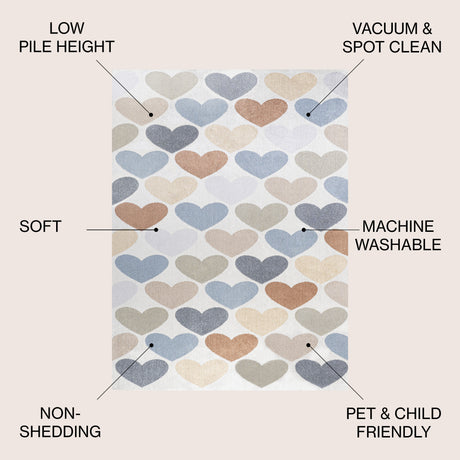 Dila Modern Hearts Geometric Machine-Washable Area Rug