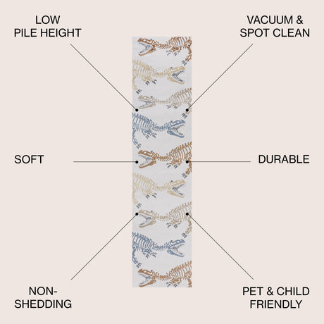Kingdarr T-Rex Modern Kids Machine-Washable Runner Rug