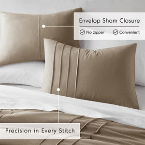 King size Microfiber Pleated Soft Lightweight Comforter Set Tan Khaki Taupe