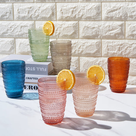 Tonal Hobnail Highball Glassware, Set of 6