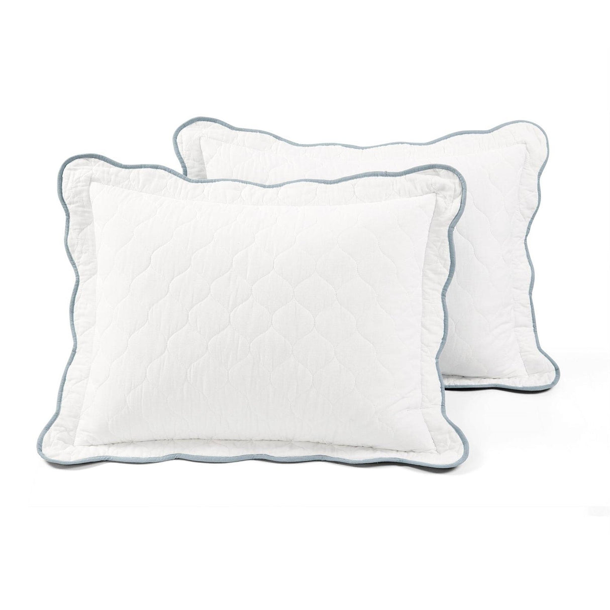 King/Cal King White Blue Scalloped Edge Reversible Thin Light Quilt Set