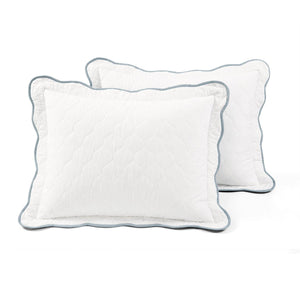 King/Cal King White Blue Scalloped Edge Reversible Thin Light Quilt Set