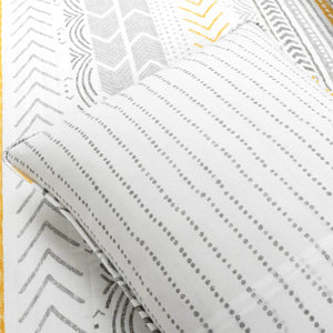 King Scandinavian Grey/Yellow/White Chevron Stripe Reversible Cotton Quilt Set