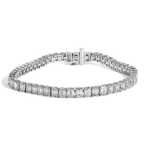 IGI Certified 14K White Gold 10.0 Cttw Emerald Cut Lab Grown Diamond Tennis Bracelet
