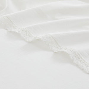 King Size 4 Piece 100-Percent Cotton Sheet Set in White with Lace Trim