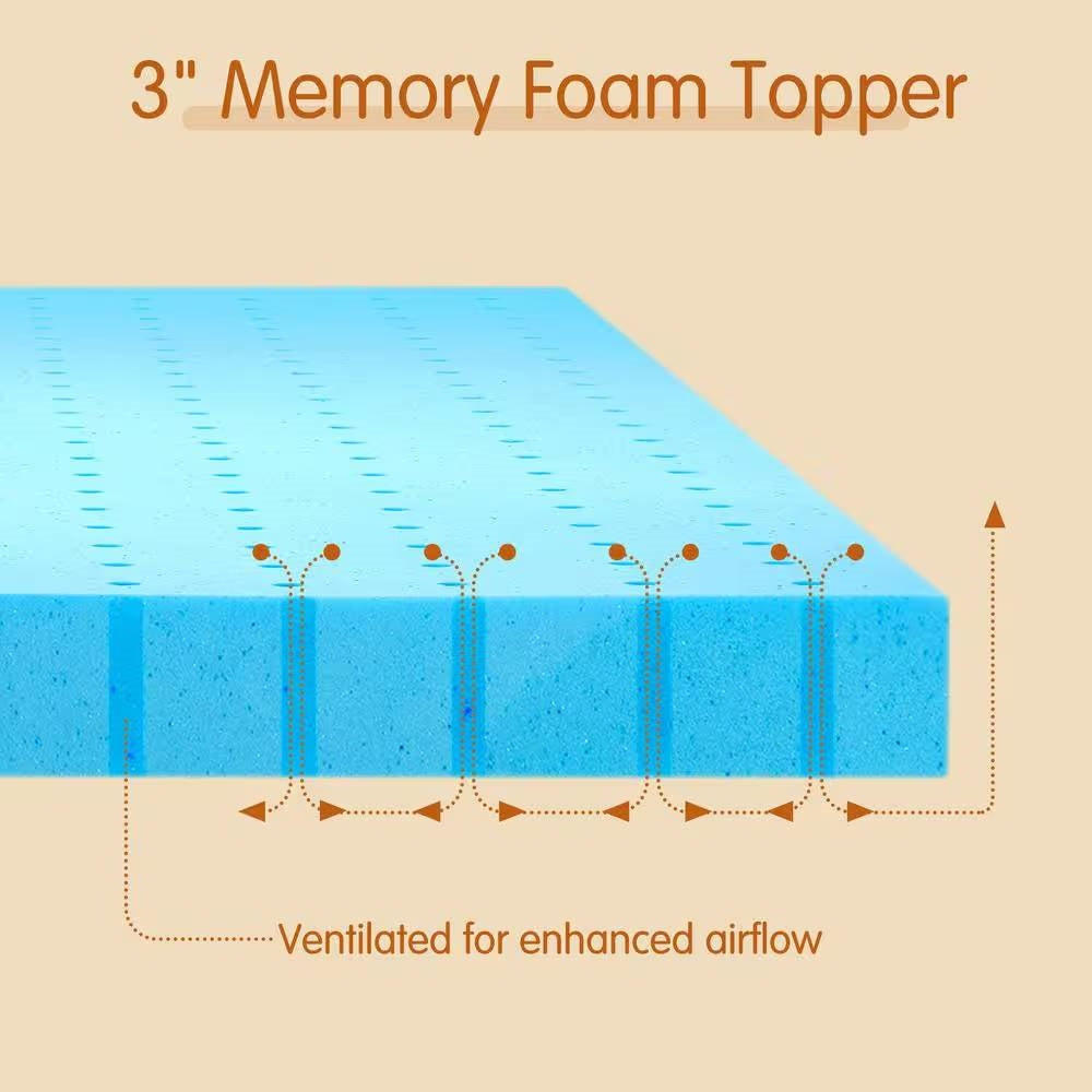 King size 3-inch Thick High Density Memory Foam Mattress Topper
