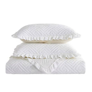 King size Ivory White Velvet Microfiber Polyester Reversible 3-Piece Quilt Set