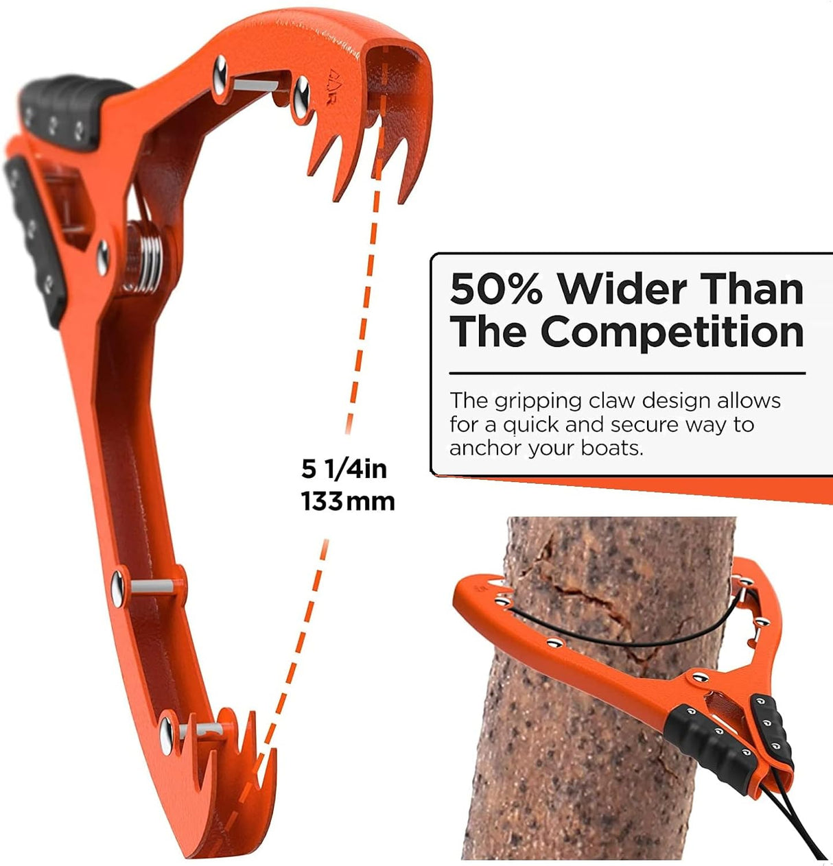 Original® BAX-JAW Kayak Anchor Clamp Grip - Wide 5.25" Self Locking Tension Jaw with Floating Pouch and 15' Paracord 550 Rope, Kayaking Accessories (Corrosion-Proof Steel)