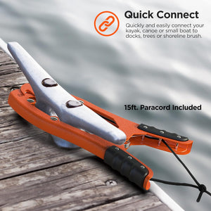 Original® BAX-JAW Kayak Anchor Clamp Grip - Wide 5.25" Self Locking Tension Jaw with Floating Pouch and 15' Paracord 550 Rope, Kayaking Accessories (Corrosion-Proof Steel)