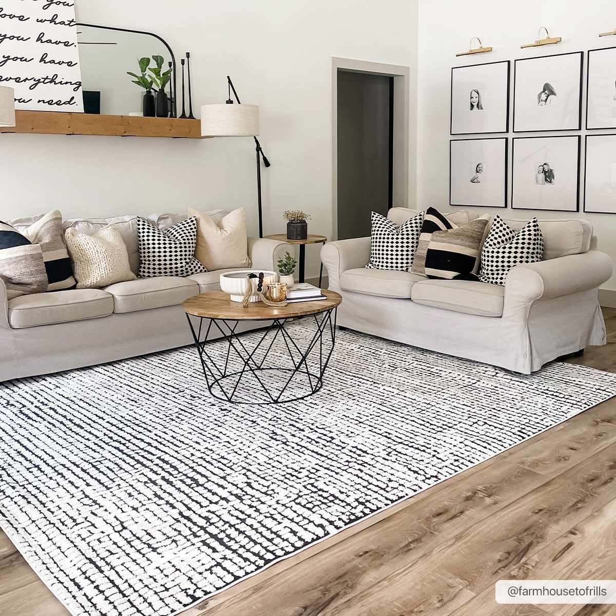 Keita Cream & Black Grid Plush Rug 7 Sizes Polyester High Pile ...