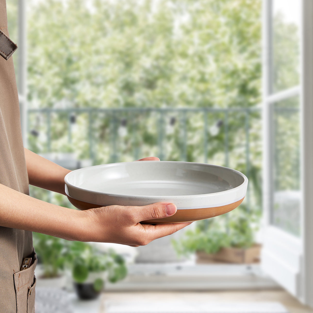 Tonal Ceramic Flat Bowls, Set of 4
