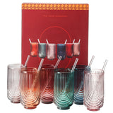 Tonal Highball Glassware with Matching Straw, Set of 6