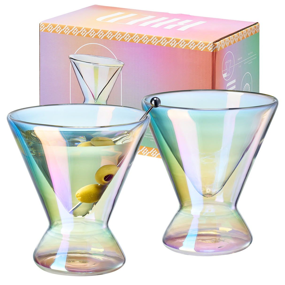 Pearl Double-Wall Martini Cocktail Glassware, Set of 2