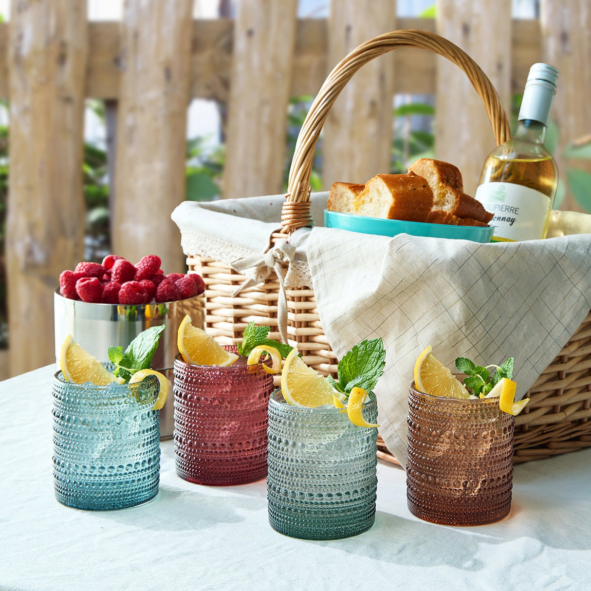 Tonal Hobnail Lowball Glassware, Set of 4
