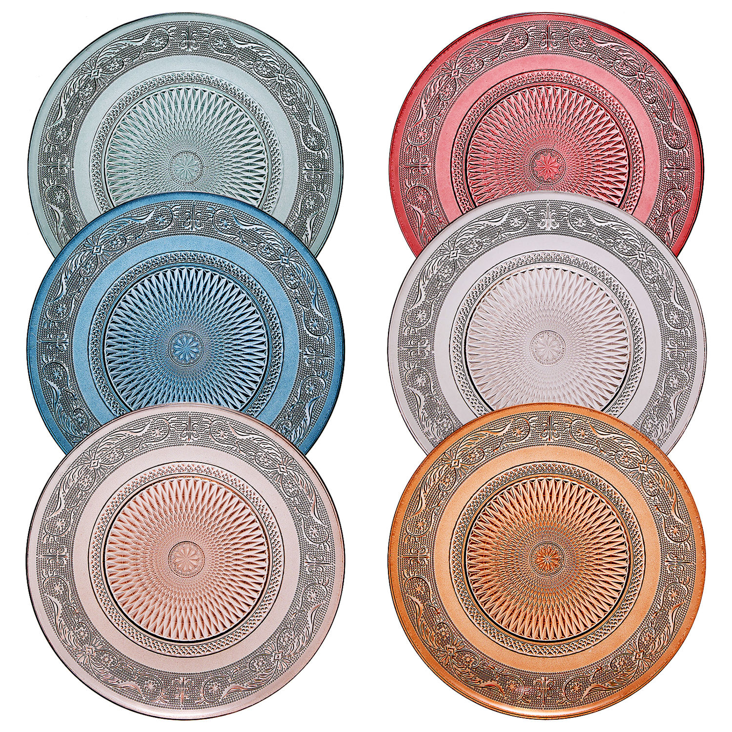 Tonal Vintage Glass Plate, Set of 6