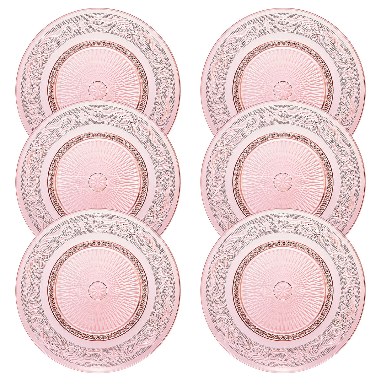 Blush Vintage Glass Plate, Set of 6