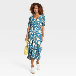 Knox Rose Women's Short Sleeve Tiered Casual Midi Dress Side Tie