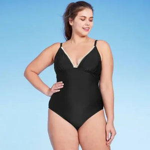 Kona Sol Women's V Neck One Piece Swimsuit Shell Stitch Medium Coverage