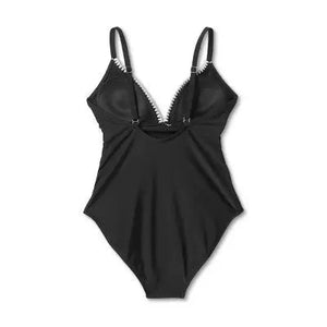 Kona Sol Women's V Neck One Piece Swimsuit Shell Stitch Medium Coverage