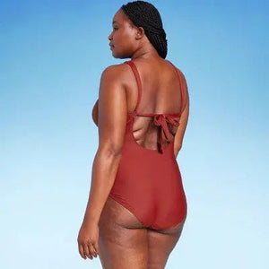 Kona Sol Women's Ruched One Piece Swimsuit Ring Crossover Full Coverage