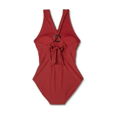 Kona Sol Women's Ruched One Piece Swimsuit Ring Crossover Full Coverage