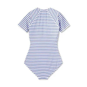 Kona Sol Striped Rash Guard Swimsuit - UPF 50+ Full Coverage & Front Zipper