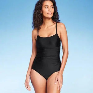 Kona Sol Women's Shirred Front One Piece Swimsuit Full Coverage Tank Swimwear