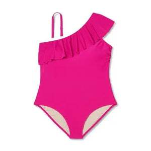 Kona Sol Women's Plus Ruffle One Piece Swimsuit One Shoulder Swimwear