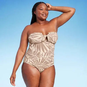 Kona Sol Women's Pique Bandeau One Piece Swimsuit Full Coverage Swimwear