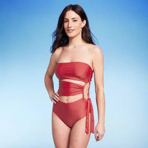 Shade & Shore Women's Bandeau One Piece Swimsuit Wrap Tie Swimwear
