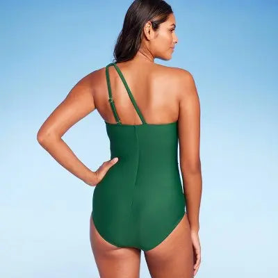 Kona Sol Women's Tummy Control One-Shoulder Ruched One-Piece Swimsuit