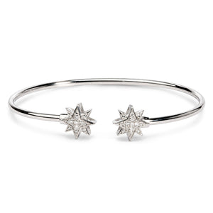 .925 Sterling Silver Diamond Accent Star Flexy Open Bangle Bracelet