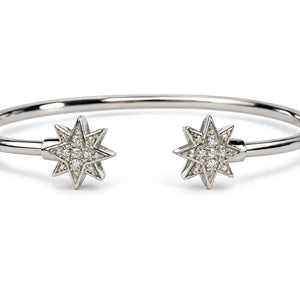 .925 Sterling Silver Diamond Accent Star Flexy Open Bangle Bracelet
