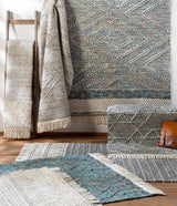 Dark Blue Takaungu Wool Blend Braided Tassel Area Rug - Clearance