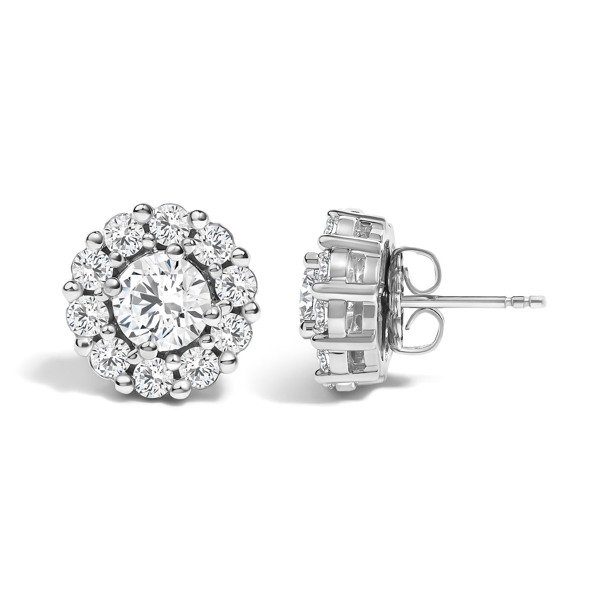 10K White Gold 3.0 Cttw Lab Grown Diamond Halo Stud Earrings