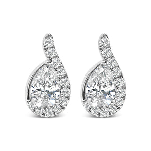 14K White Gold 5/8 Cttw Lab Grown Diamond Tear Drop Halo Stud Earring