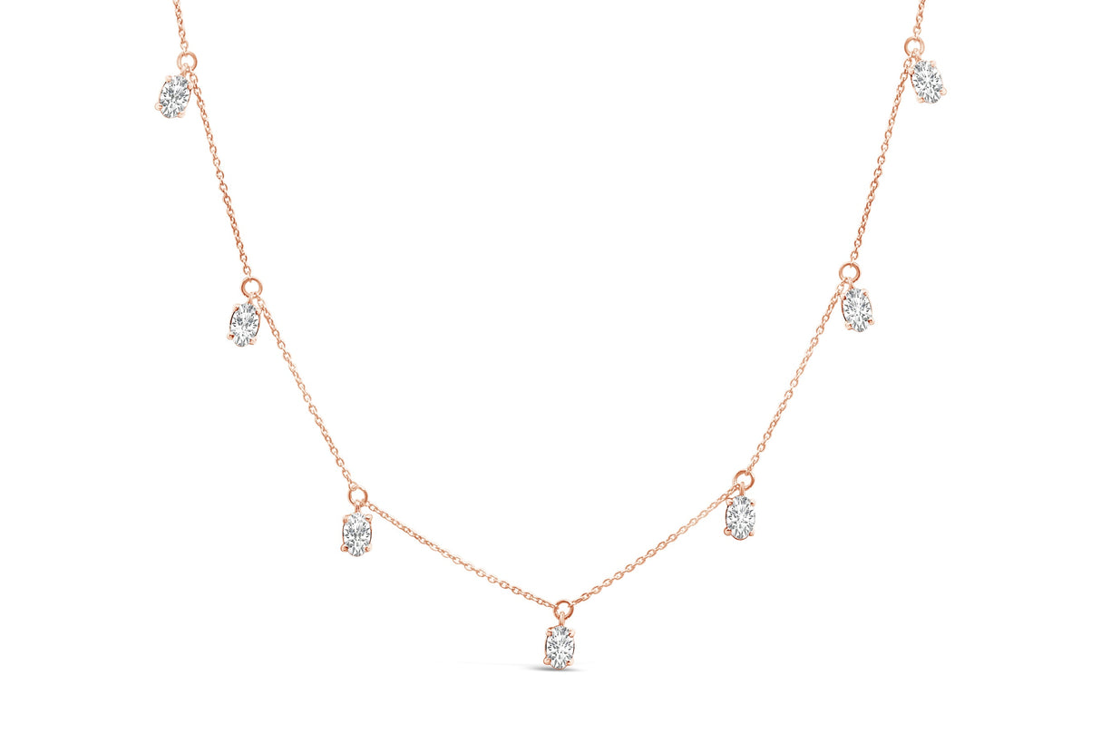 14K Rose Gold 1 3/8 Cttw Oval Lab Grown Diamond Dangle Station Necklace - 17" Inches