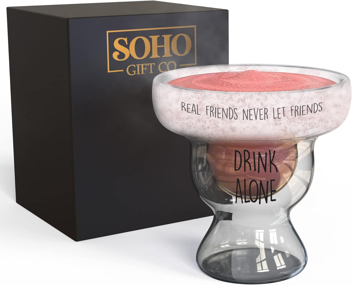 SoHo Margarita Glass Best Friend Gift for Women, 12oz Insulated Double Walled Frozen Drinking Stemless Cup (Keeps Drink Iced Cold) (Gift Boxed)
