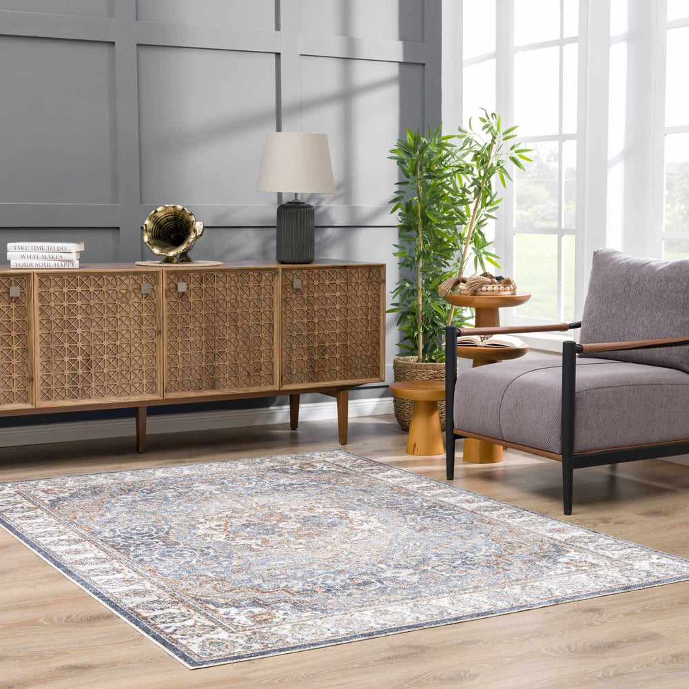 Aurum Blue & Beige Washable Area Rug - Clearance