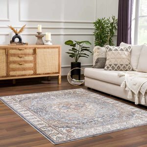 Aurum Blue & Beige Washable Area Rug - Clearance