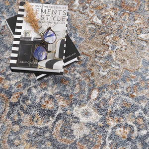 Aurum Blue & Beige Washable Area Rug - Clearance