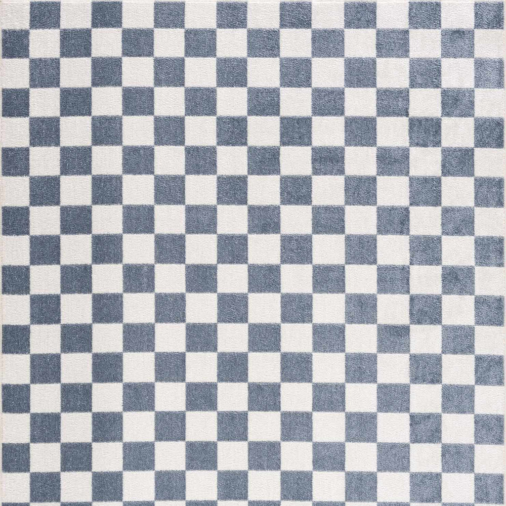 Brone Blue Checkered Washable Rug