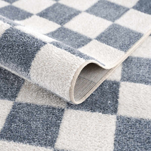 Brone Blue Checkered Washable Rug