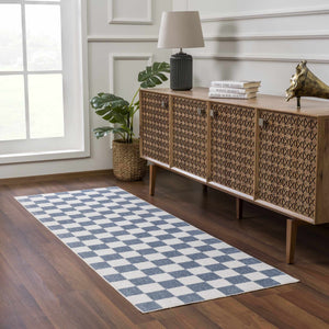 Brone Blue Checkered Washable Rug