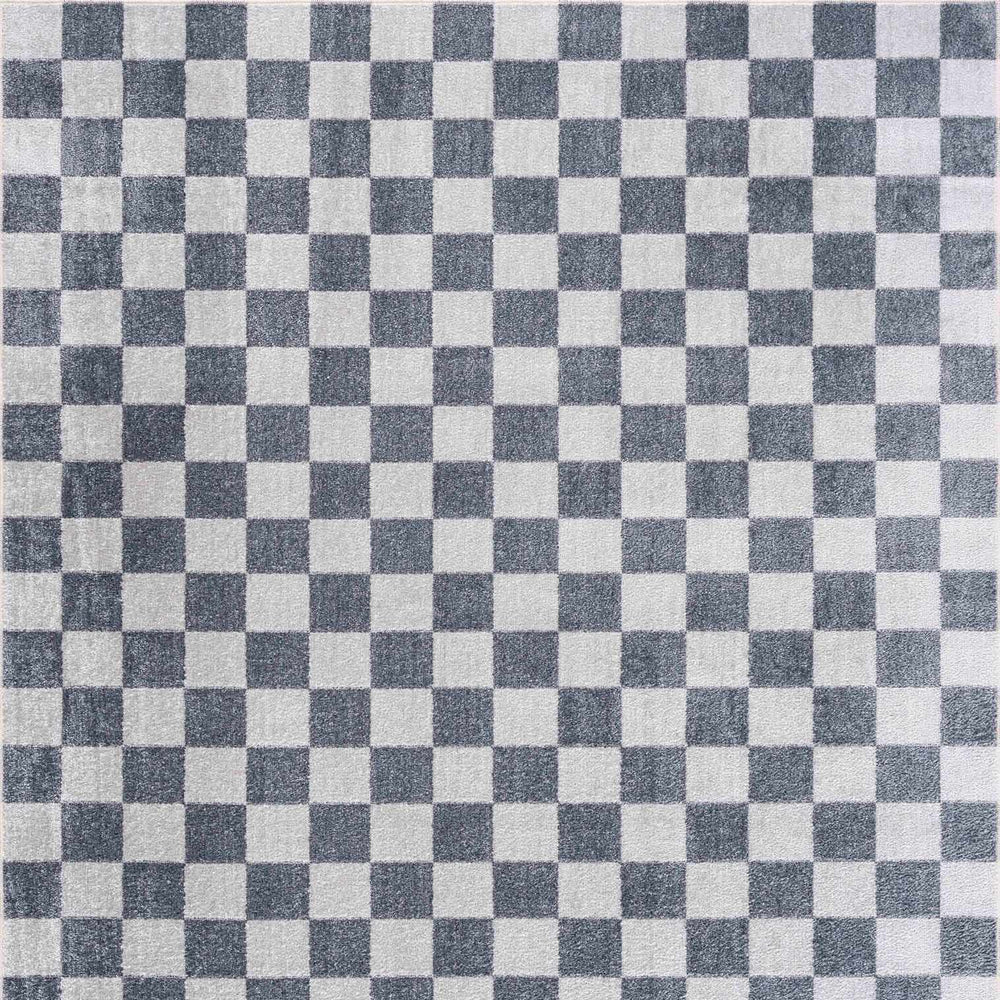 Alie Blue Gray Checkered Washable Rug