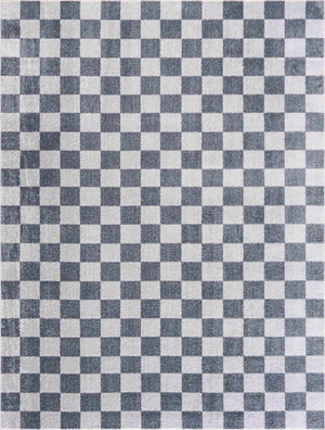 Alie Blue Gray Checkered Washable Rug