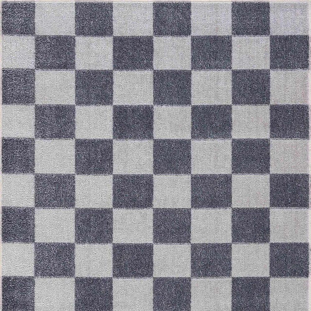 Alie Blue Gray Checkered Washable Rug