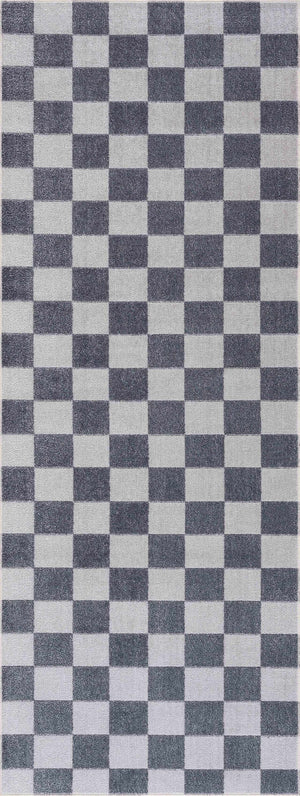 Alie Blue Gray Checkered Washable Rug