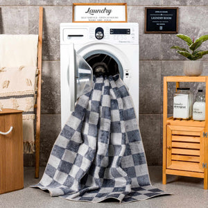 Alie Blue Gray Checkered Washable Rug